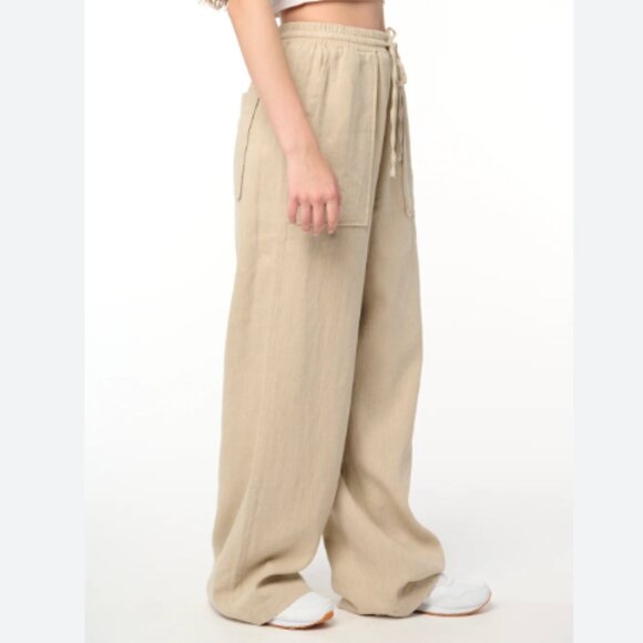 Blank NYC Stepping Out Pull On Baggy Linen Wide Leg Neutral Beige Pants M $98 - Picture 1 of 9